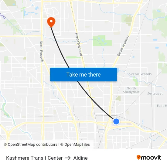 Kashmere Transit Center to Aldine map