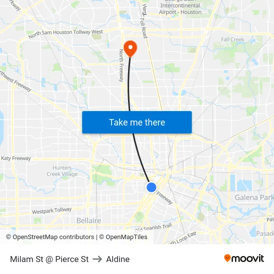Milam St @ Pierce St to Aldine map