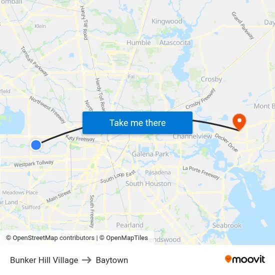 Bunker Hill Village to Baytown map