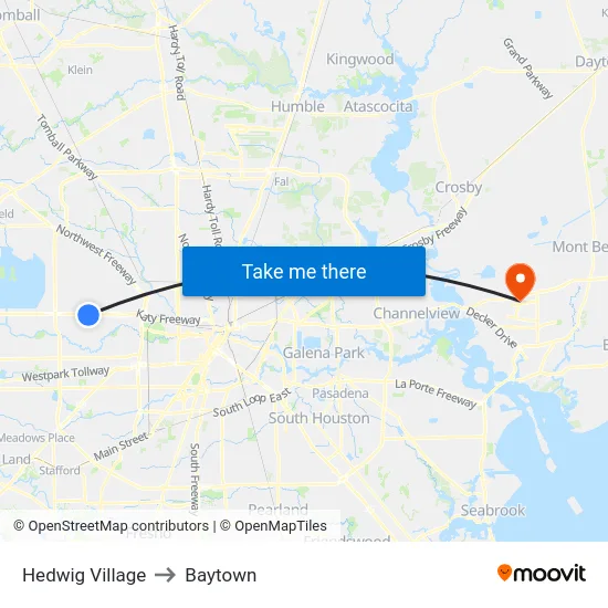 Hedwig Village to Baytown map