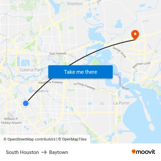 South Houston to Baytown map