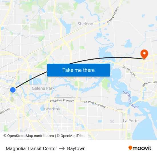 Magnolia Transit Center to Baytown map