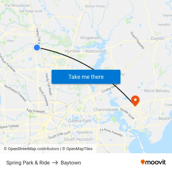 Spring Park & Ride to Baytown map
