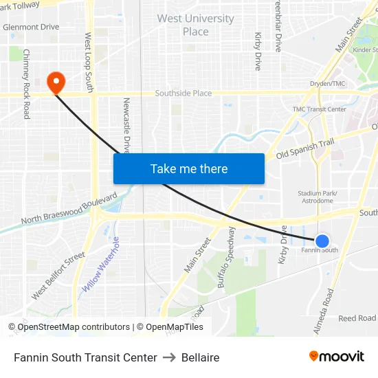 Fannin South Transit Center to Bellaire map