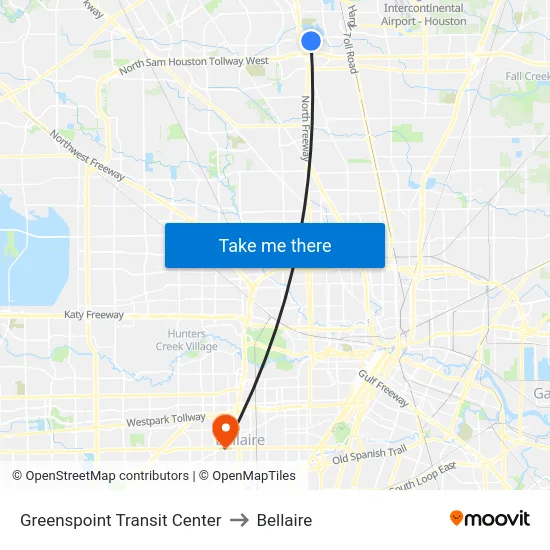 Greenspoint Transit Center to Bellaire map