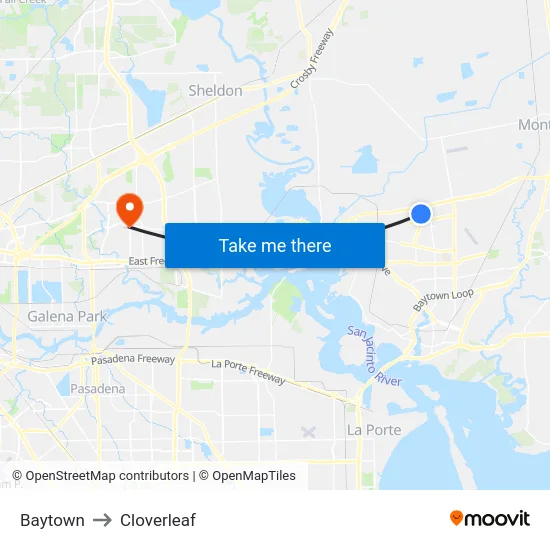 Baytown to Cloverleaf map