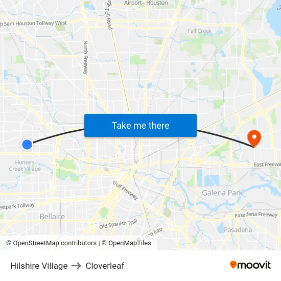 Hilshire Village to Cloverleaf map