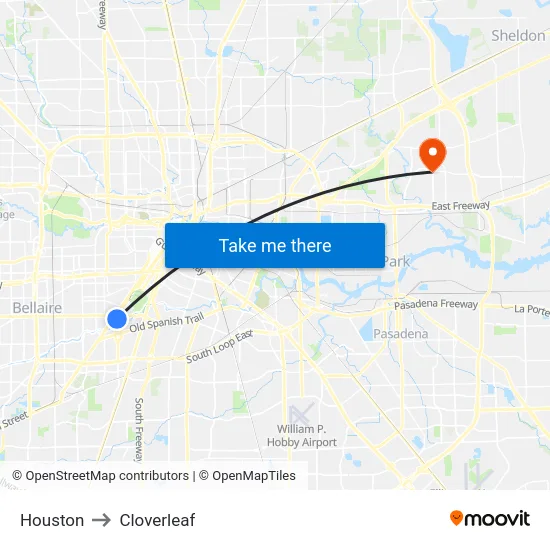 Houston to Cloverleaf map