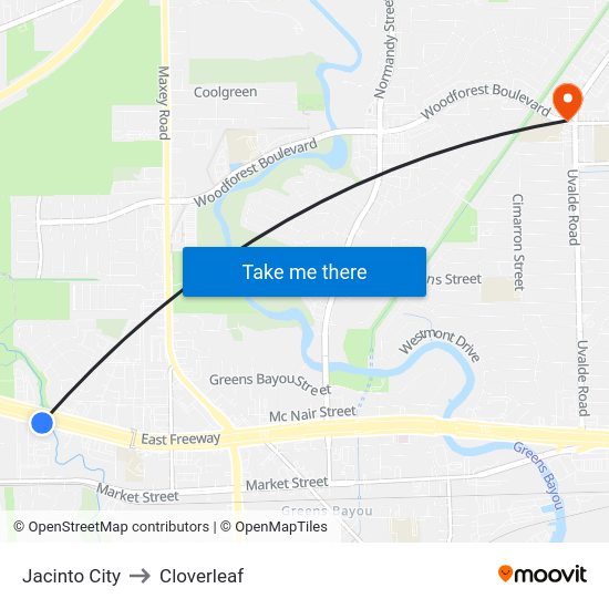 Jacinto City to Cloverleaf map