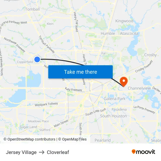 Jersey Village to Cloverleaf map