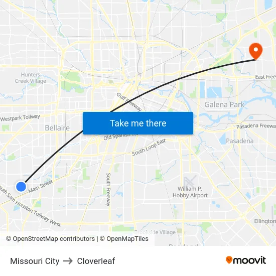 Missouri City to Cloverleaf map