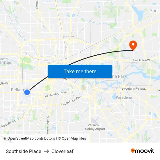 Southside Place to Cloverleaf map