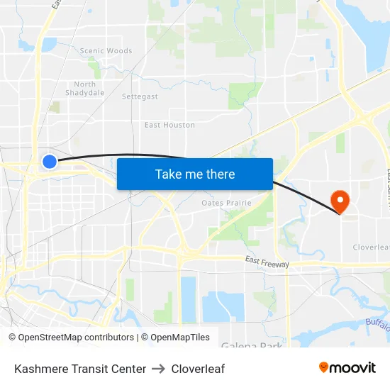 Kashmere Transit Center to Cloverleaf map