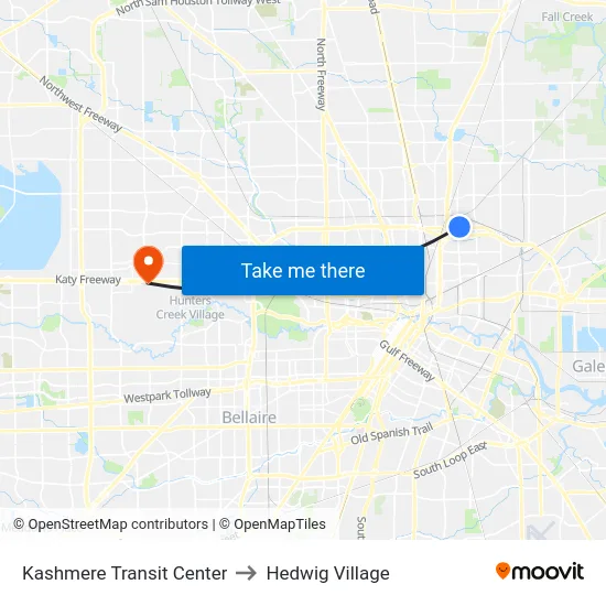 Kashmere Transit Center to Hedwig Village map
