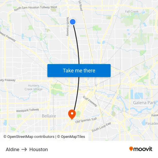 Aldine to Houston map