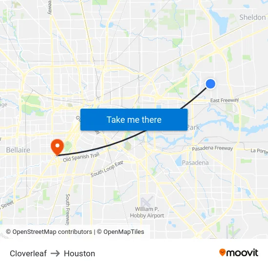 Cloverleaf to Houston map