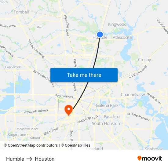 Humble to Houston map