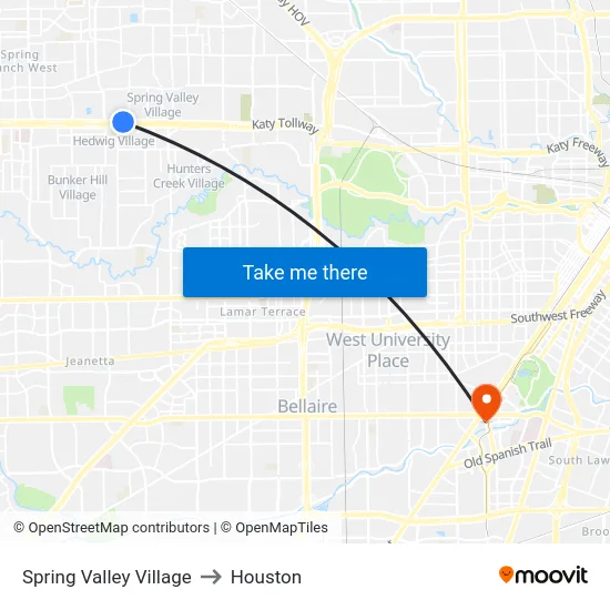 Spring Valley Village to Houston map