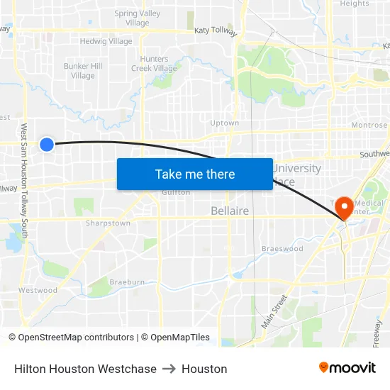 Hilton Houston Westchase to Houston map