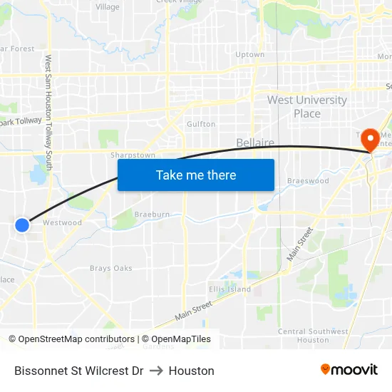 Bissonnet St Wilcrest Dr to Houston map