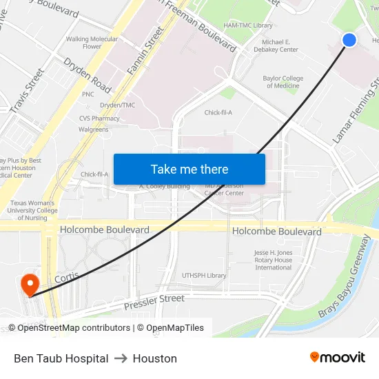 Ben Taub Hospital to Houston map