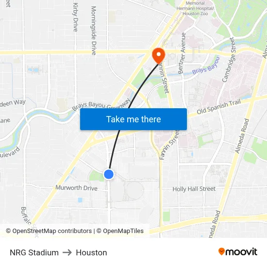NRG Stadium to Houston map