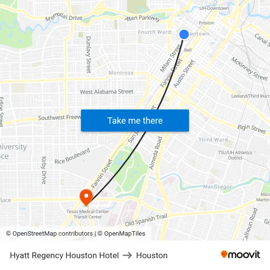 Hyatt Regency Houston Hotel to Houston map