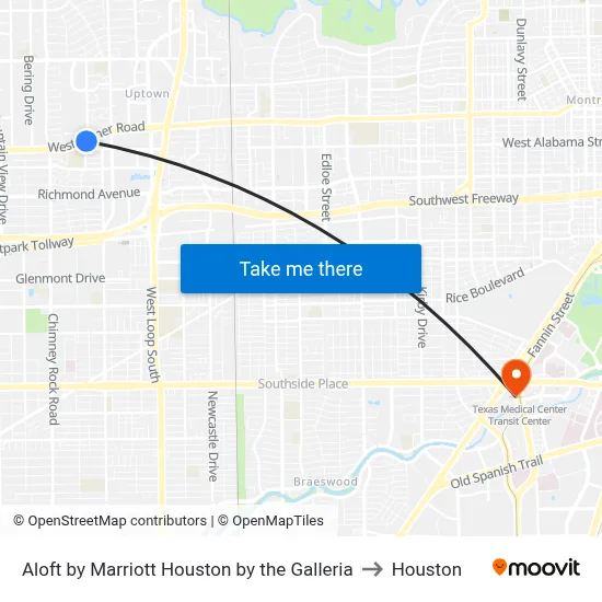 Aloft by Marriott Houston by the Galleria to Houston map