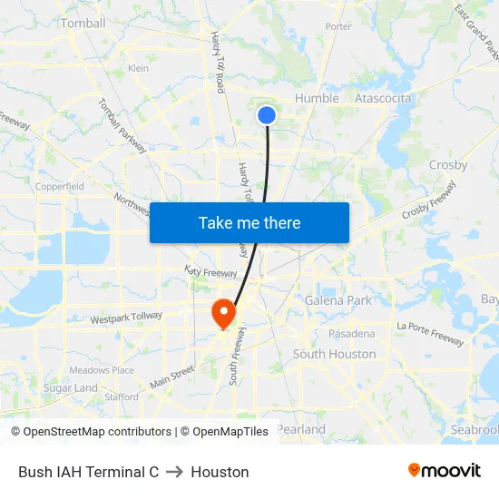 Bush IAH Terminal C to Houston map