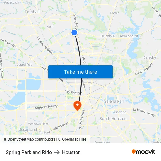 Spring Park and Ride to Houston map