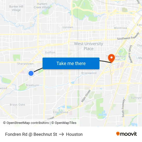 Fondren Rd @ Beechnut St to Houston map