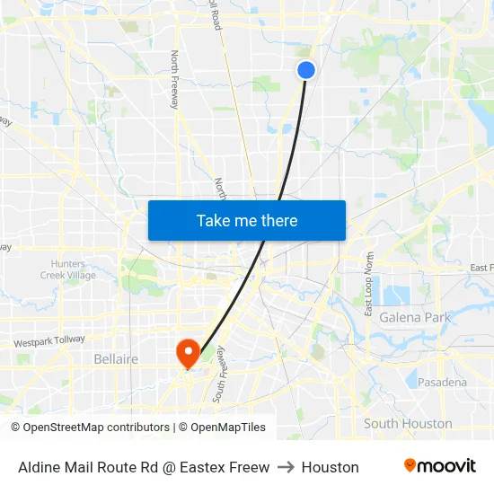 Aldine Mail Route Rd @ Eastex Freew to Houston map