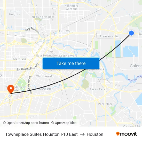 Towneplace Suites Houston I-10 East to Houston map