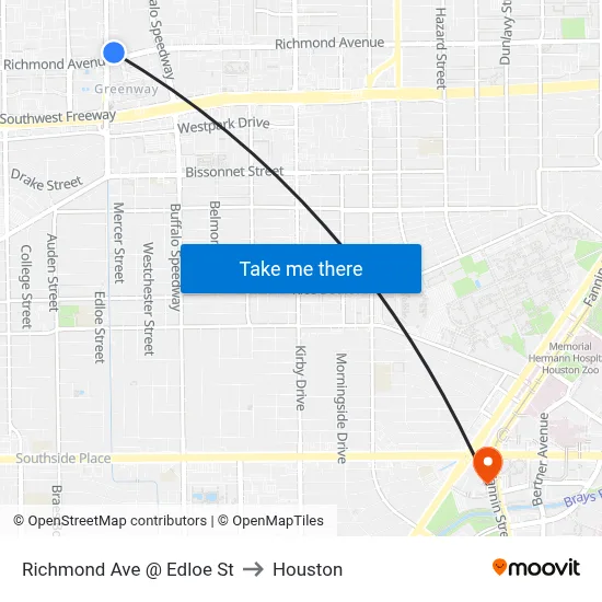 Richmond Ave @ Edloe St to Houston map