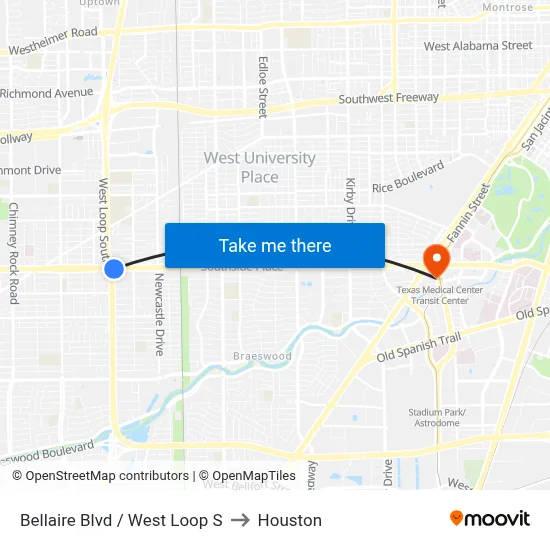 Bellaire Blvd / West Loop S to Houston map