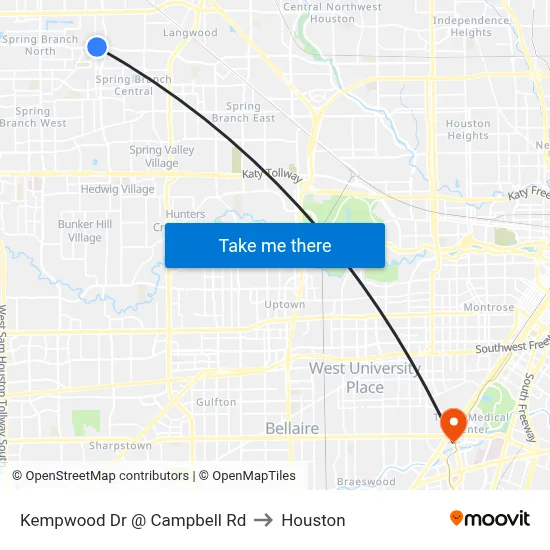 Kempwood Dr @ Campbell Rd to Houston map