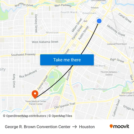 George R. Brown Convention Center to Houston map