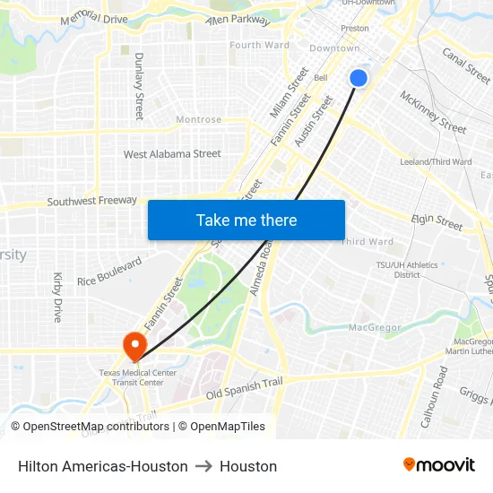 Hilton Americas-Houston to Houston map