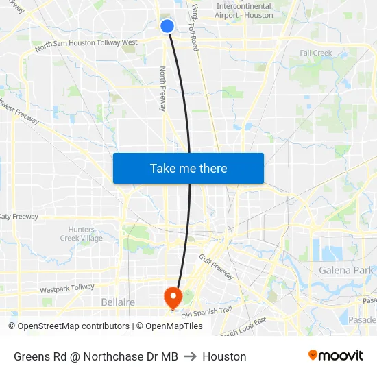 Greens Rd @ Northchase Dr MB to Houston map