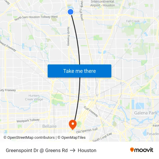 Greenspoint Dr @ Greens Rd MB to Houston map