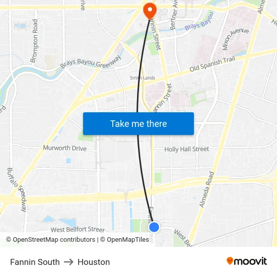 Fannin South to Houston map