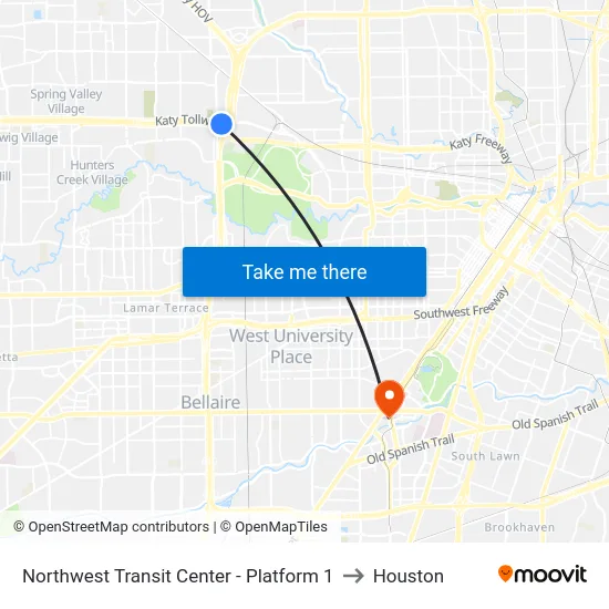 Northwest Transit Center - Platform 1 to Houston map