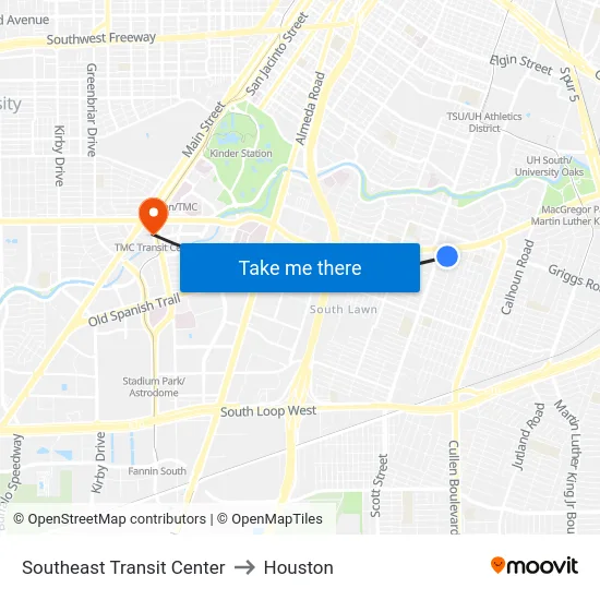 Southeast Transit Center to Houston map
