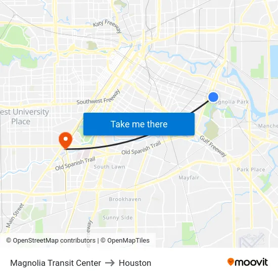 Magnolia Transit Center to Houston map
