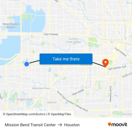 Mission Bend Transit Center to Houston map