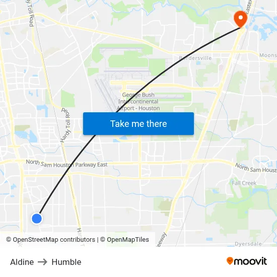Aldine to Humble map