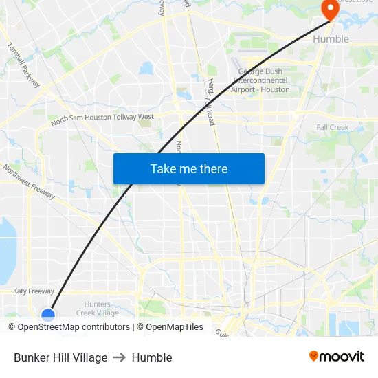 Bunker Hill Village to Humble map