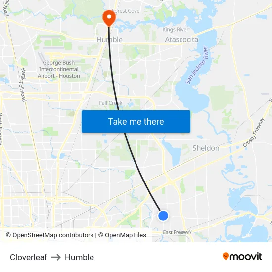 Cloverleaf to Humble map