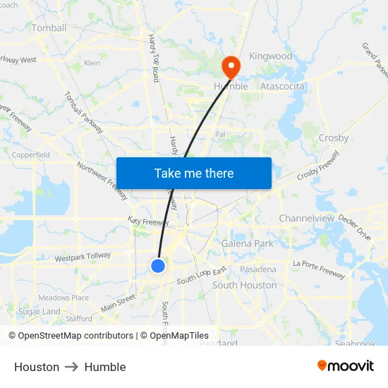 Houston to Humble map