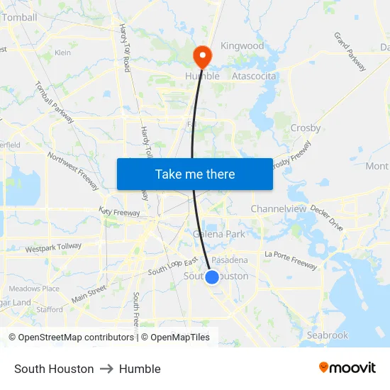 South Houston to Humble map
